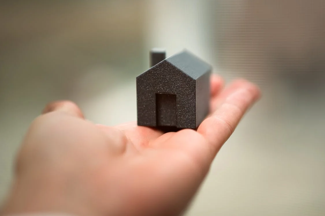 hand holding small black model house